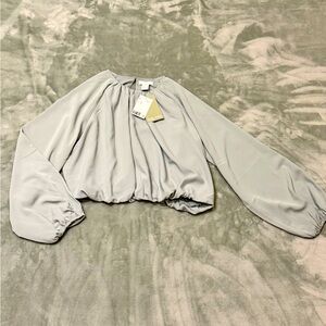 H&M Cropped Long Sleeve Satin Shirt